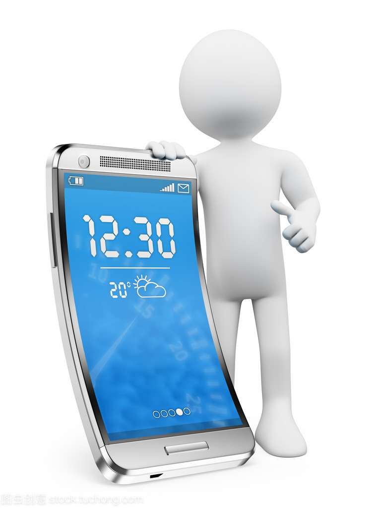 3d 的白种人。新的技术。柔性屏幕智能手机